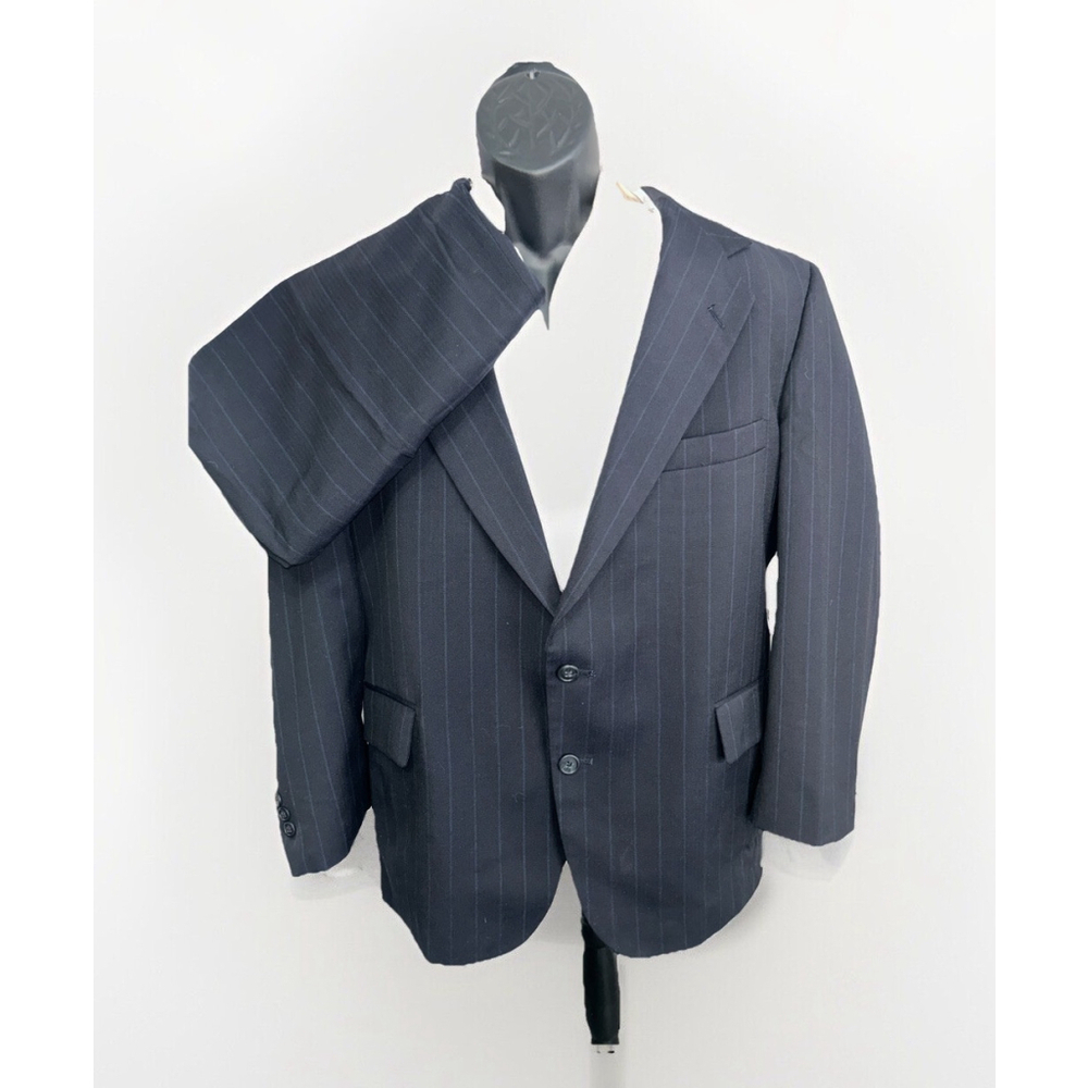 Botany 500 Couture 42PTS Black With Blue Pin Stripes Two Button Single Vent Suit